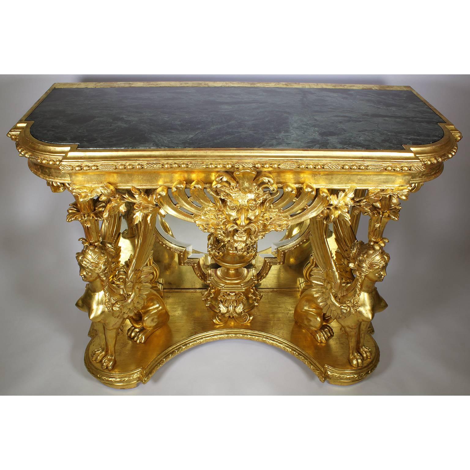 French Empire Revival 19th Century Giltwood Carved Figural Console and Mirror For Sale 3