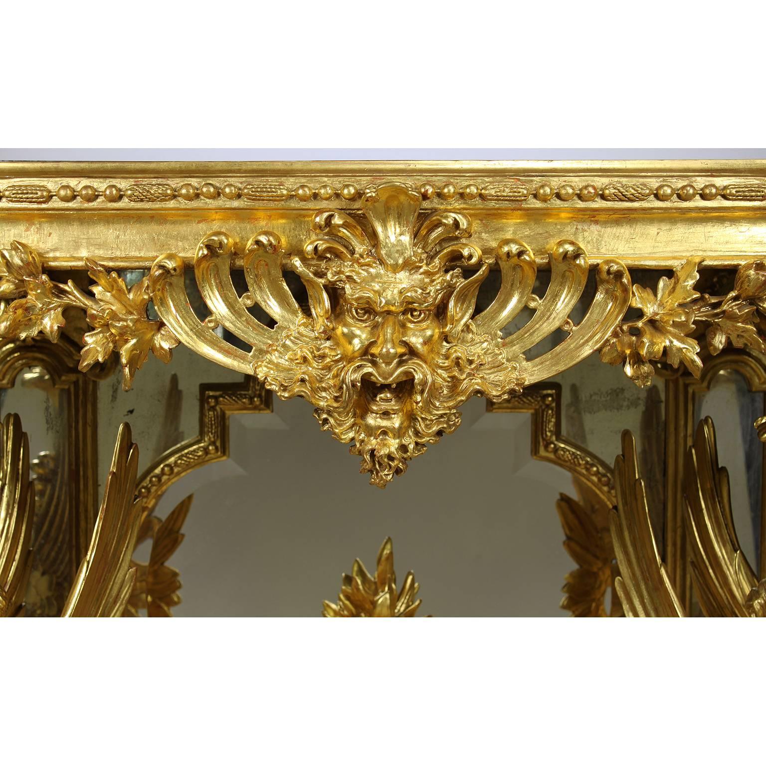 Console e specchio in legno dorato intagliato del XIX secolo in stile Impero francese in vendita 2