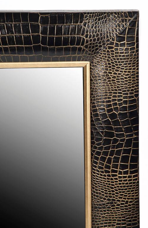 Classic Black Croc Leather Framed Mirror with Hand Painter Gold Tippin at  1stDibs | black leather framed mirror, leather frame mirror, leather framed  mirrors