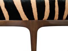 Mid-Century Modern Style Zebra Stenciled Cowhide Hair Upholstered Bench