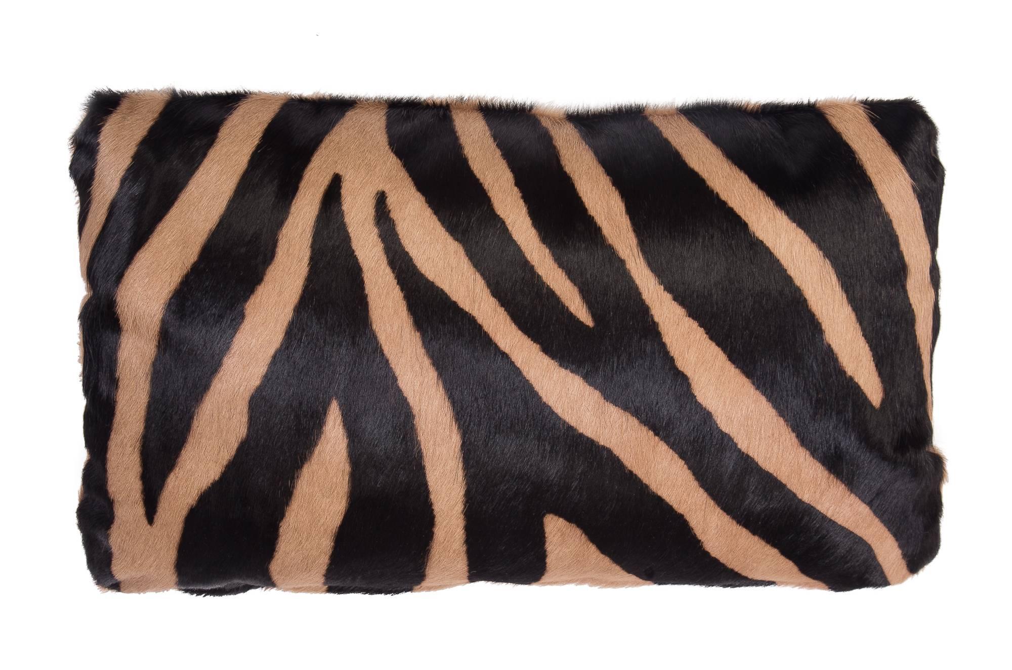 American Classical Contemporary Zebra Stencil Cowhide Hair Lumbar Pillow, 100% Feather Filled