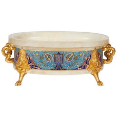 Ormolu Cloisonné Champleve Enamel Onyx Jardiniere Centerpiece, F. Barbedienne