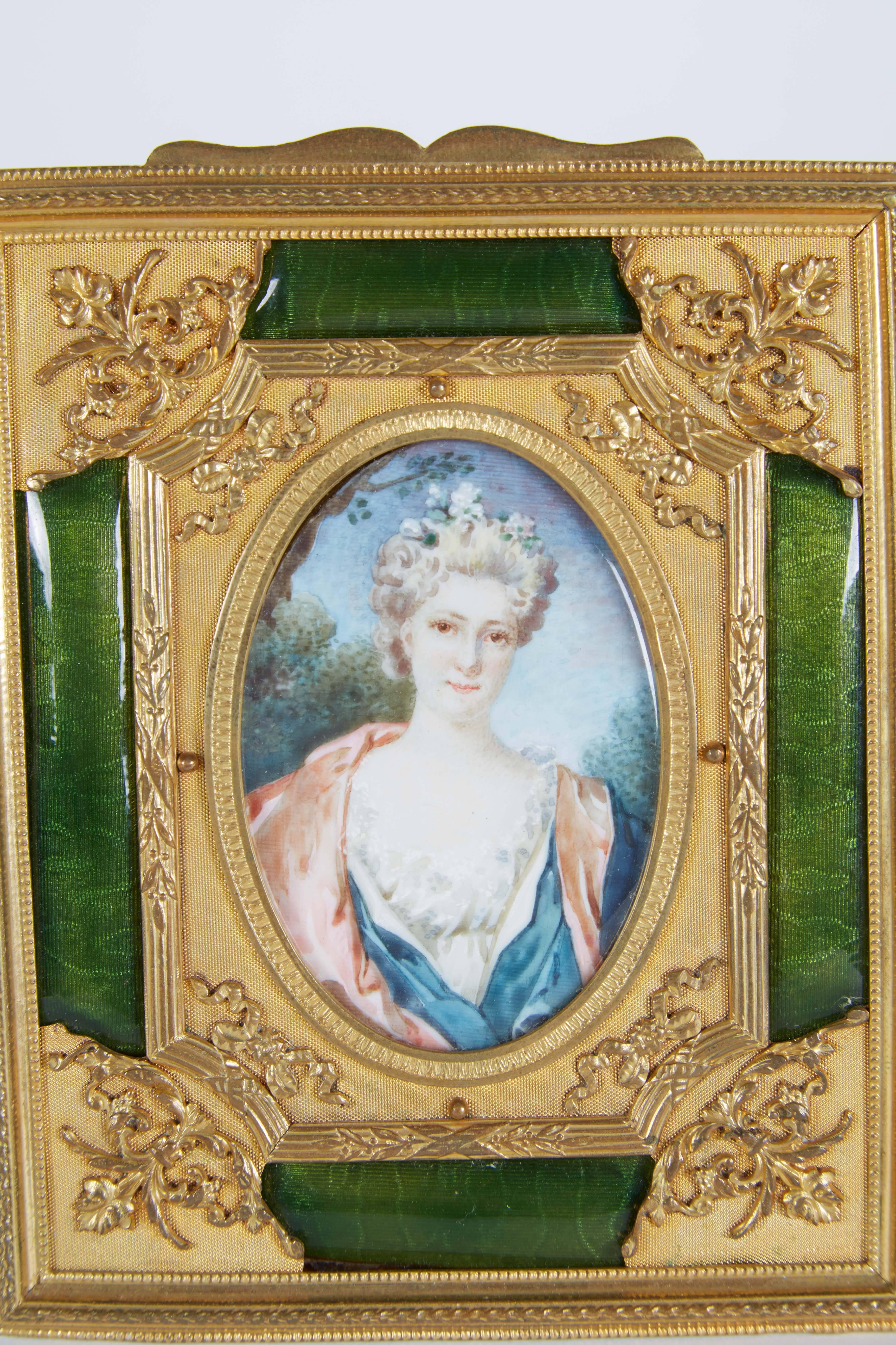 French Gilt Bronze Ormolu and Green Guilloche Enamel Picture Photo Frame In Excellent Condition In New York, NY