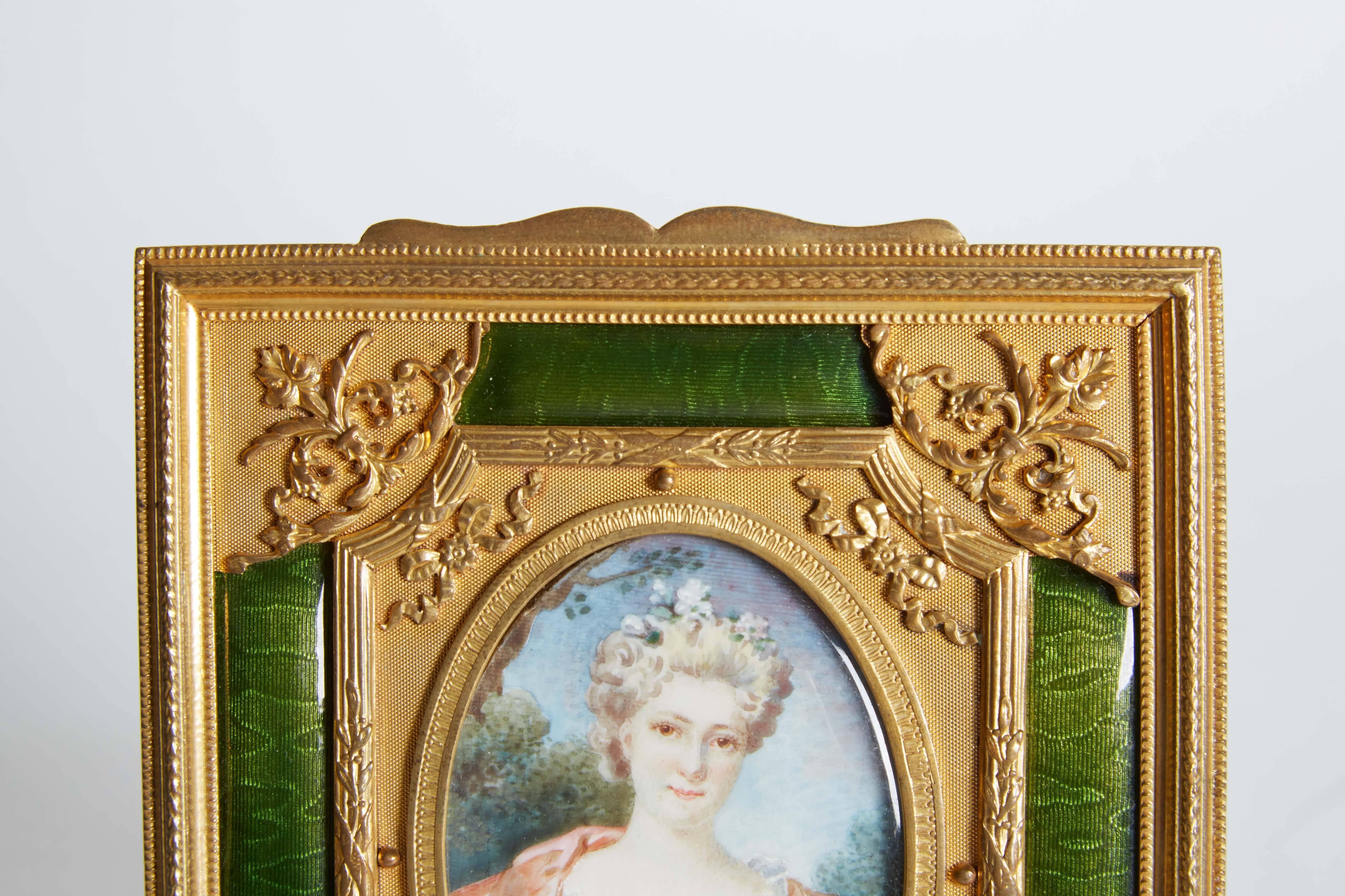 French Gilt Bronze Ormolu and Green Guilloche Enamel Picture Photo Frame 1