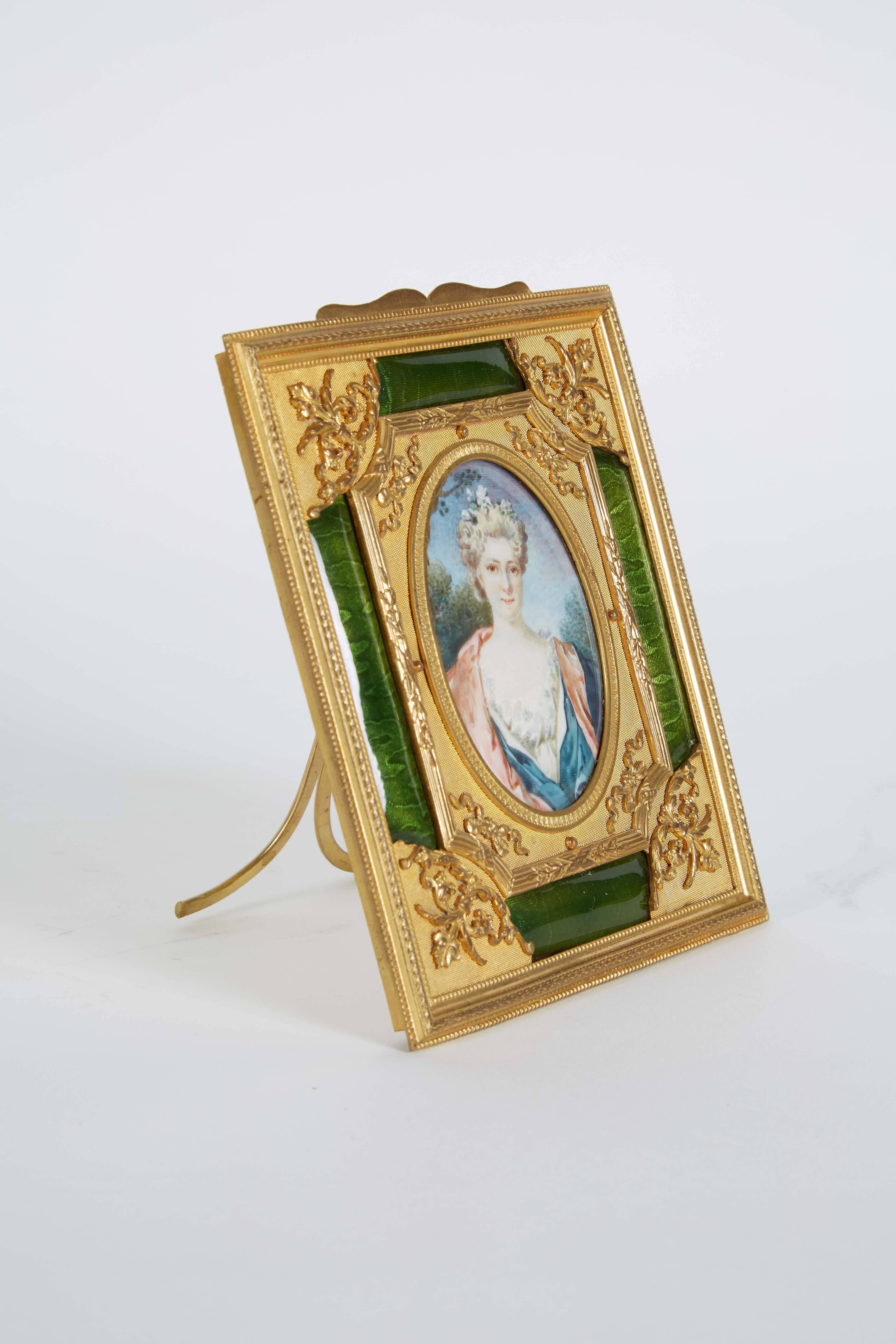 French Gilt Bronze Ormolu and Green Guilloche Enamel Picture Photo Frame 2