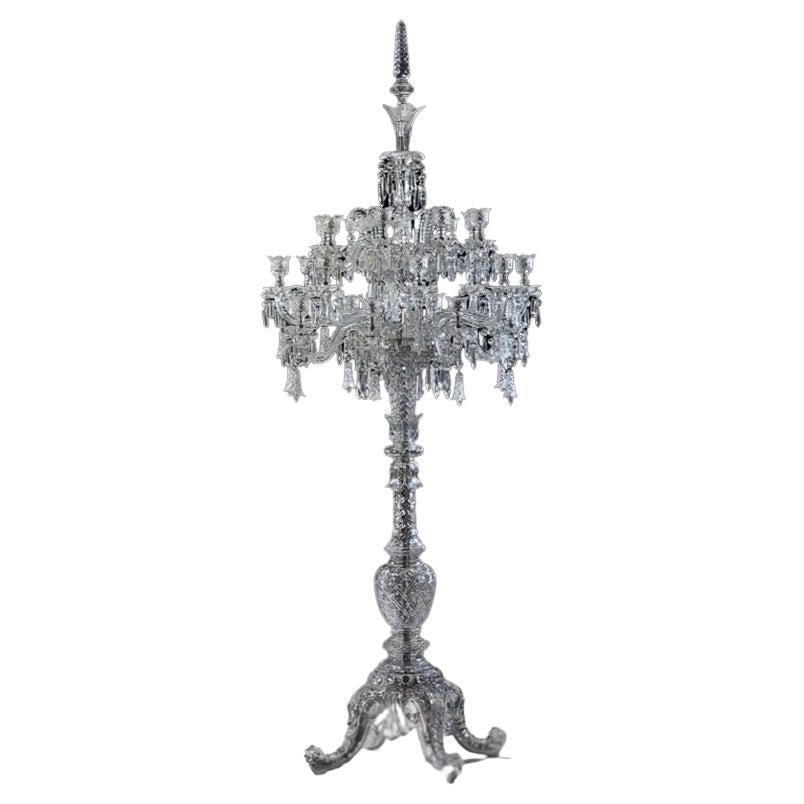 Cristalleries De Baccarat, A Large French Cut-Crystal Twenty-Four Light Tsarine Torcheres, Standing Floor Chandelier.

