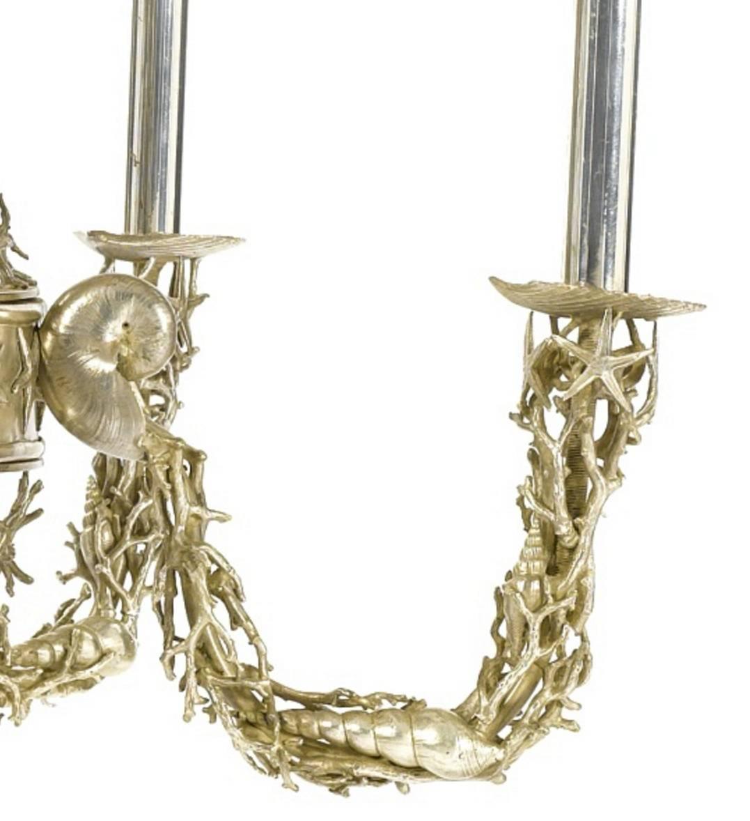 20th Century Silver Plated Buccellati Style Six-Light Marine Seashell Nautical Chandelier