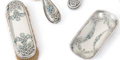 Dominick & Haff, New York, 1893 Seven Piece Silver and Enamel Dressing Set
