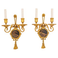 Exceptional Pair of E.F. Caldwell Gilt Bronze & Japanese Lacquer Wall Sconces