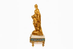 Monumentale figürliche Uhr von Barbeidienne aus vergoldetem Bronze, Onyx und Champlevé-Emaille, 19. Jahrhundert