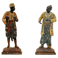 Exceptional Pair of 19th Century Orientalist Moorish Polychrome Bronze Figures