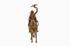 Large Franz Bergman Austrian Cold-Painted Bronze Arab Falconer on Horseback