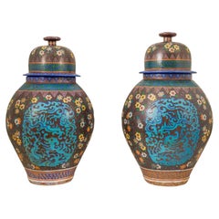 Monumental Pair of Japanese Cloisonné Porcelain Jars, Takeuchi Chubei, Meiji