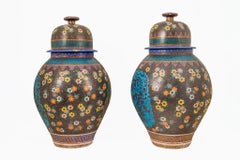 Monumental Pair of Japanese Cloisonné Porcelain Jars, Takeuchi Chubei, Meiji