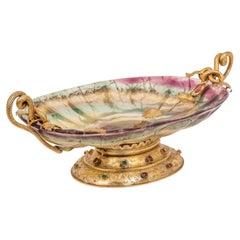 Exceptional French Renaissance Revival Jeweled Silver-Gilt Mounted Fluorite Dish