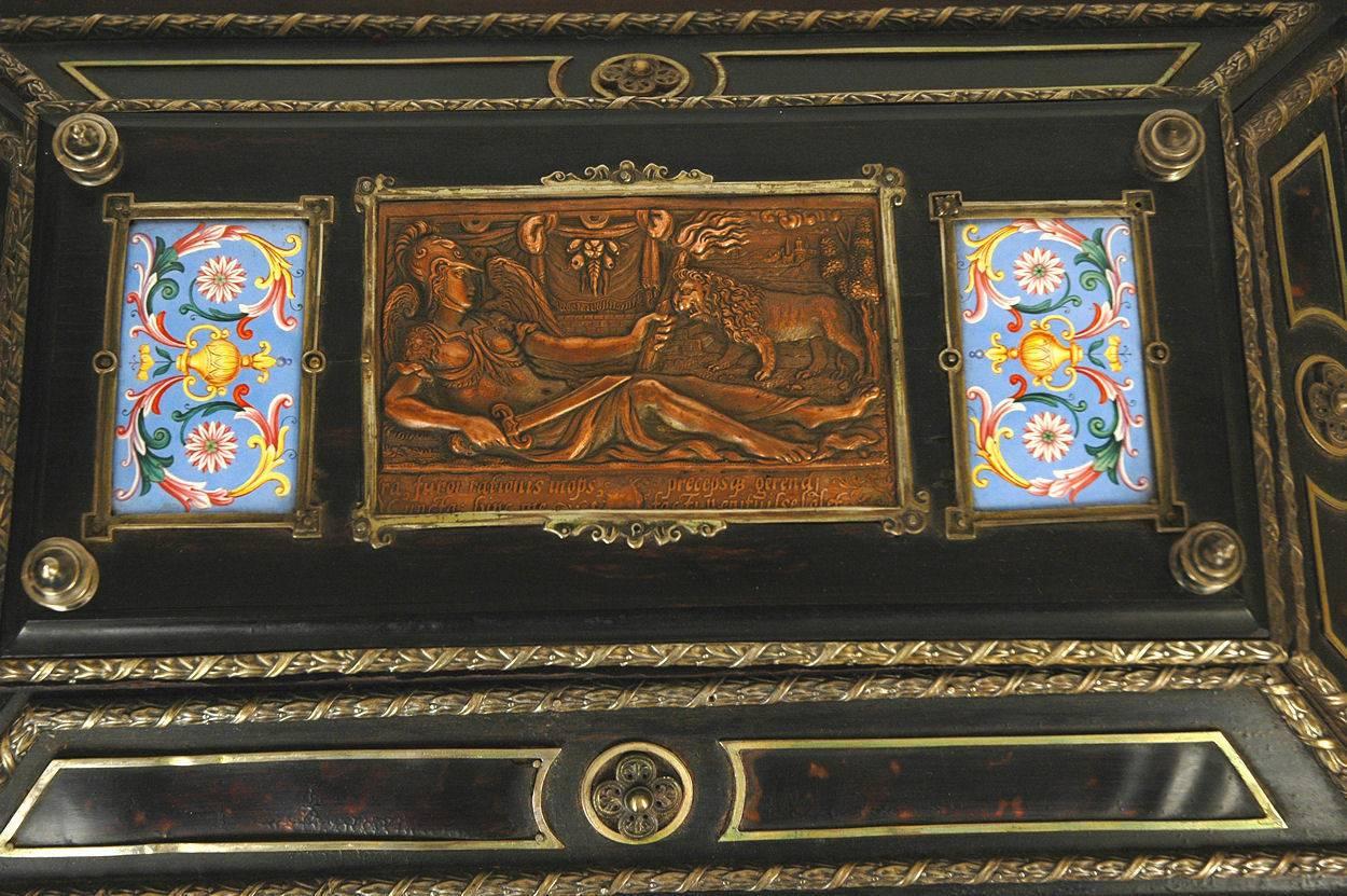 Tortoise Shell Highly Important Silver & Viennese Enamel Mounted Repousse Shell Casket Cabinet