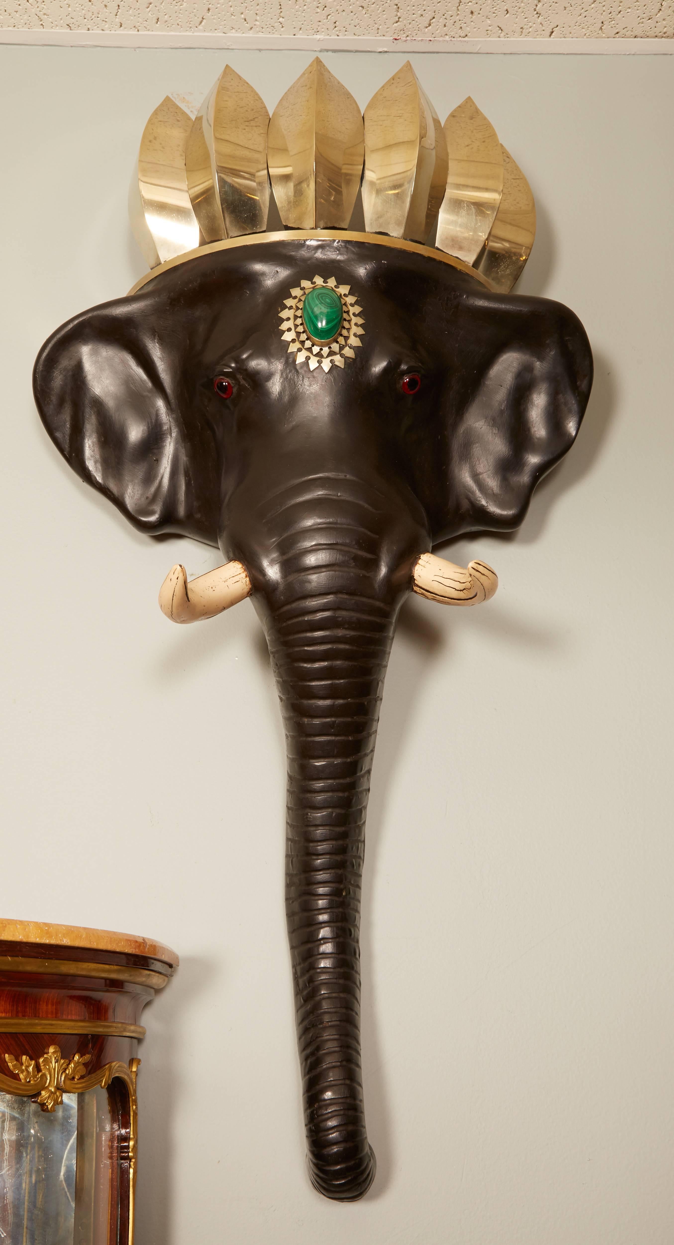 Pair of English Elephant Wall Brackets After Anthony Redmile Malachite Amulet In Excellent Condition In New York, NY