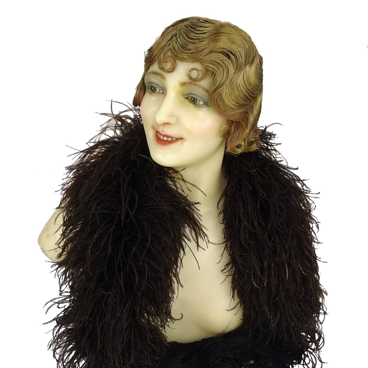 Art Deco 1900s French Wax Bust Head Display Mannequin Doll Flapper 