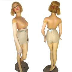 1910 French P. Imans Full-Size Wax Mannequin Bust Doll