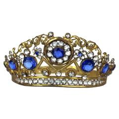 19th Century Antique Santos Gilded Brass Bejeweled Diadem Crown