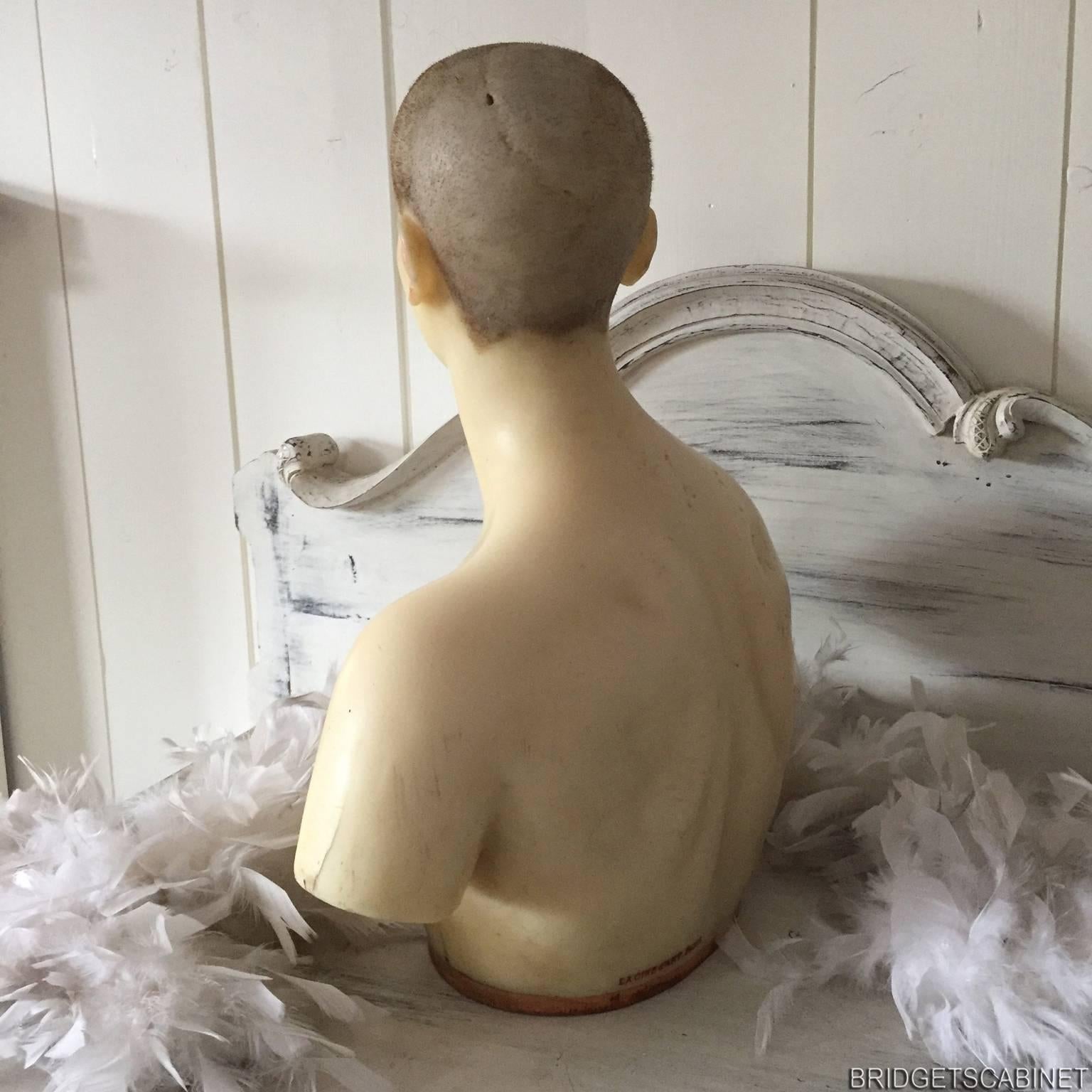 Early 20th Century 1900s French Wax Bust Head Display Mannequin Doll Flapper 