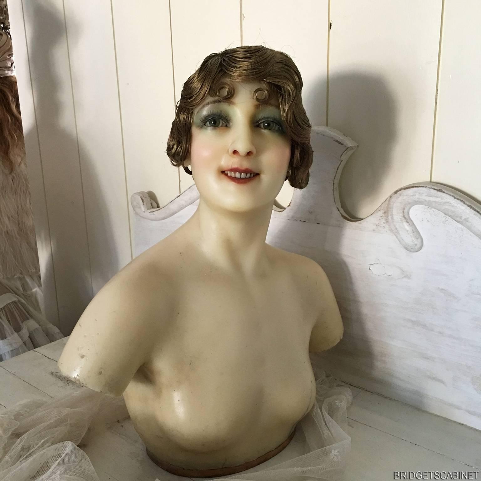 1900s French Wax Bust Head Display Mannequin Doll Flapper  3