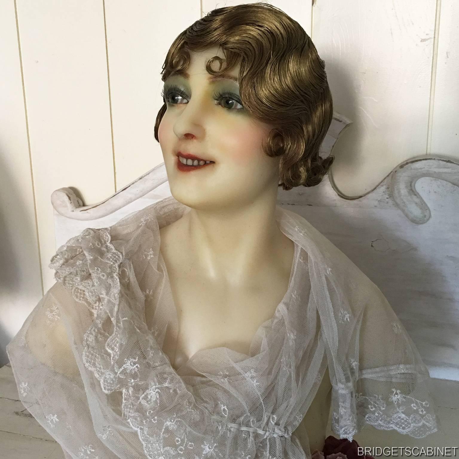 1900s French Wax Bust Head Display Mannequin Doll Flapper 4