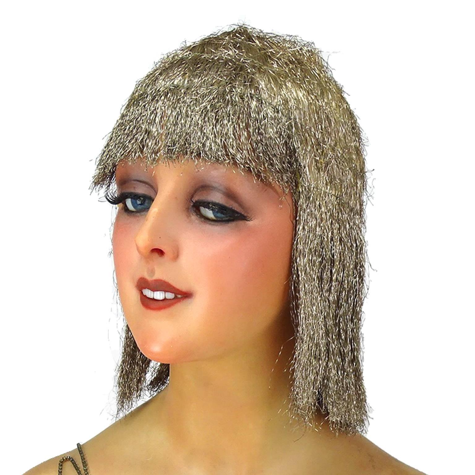 French 1920 Gold Bullion Metallic Thread Evening Wig Flapper Paris Model Paul Poiret For Sale