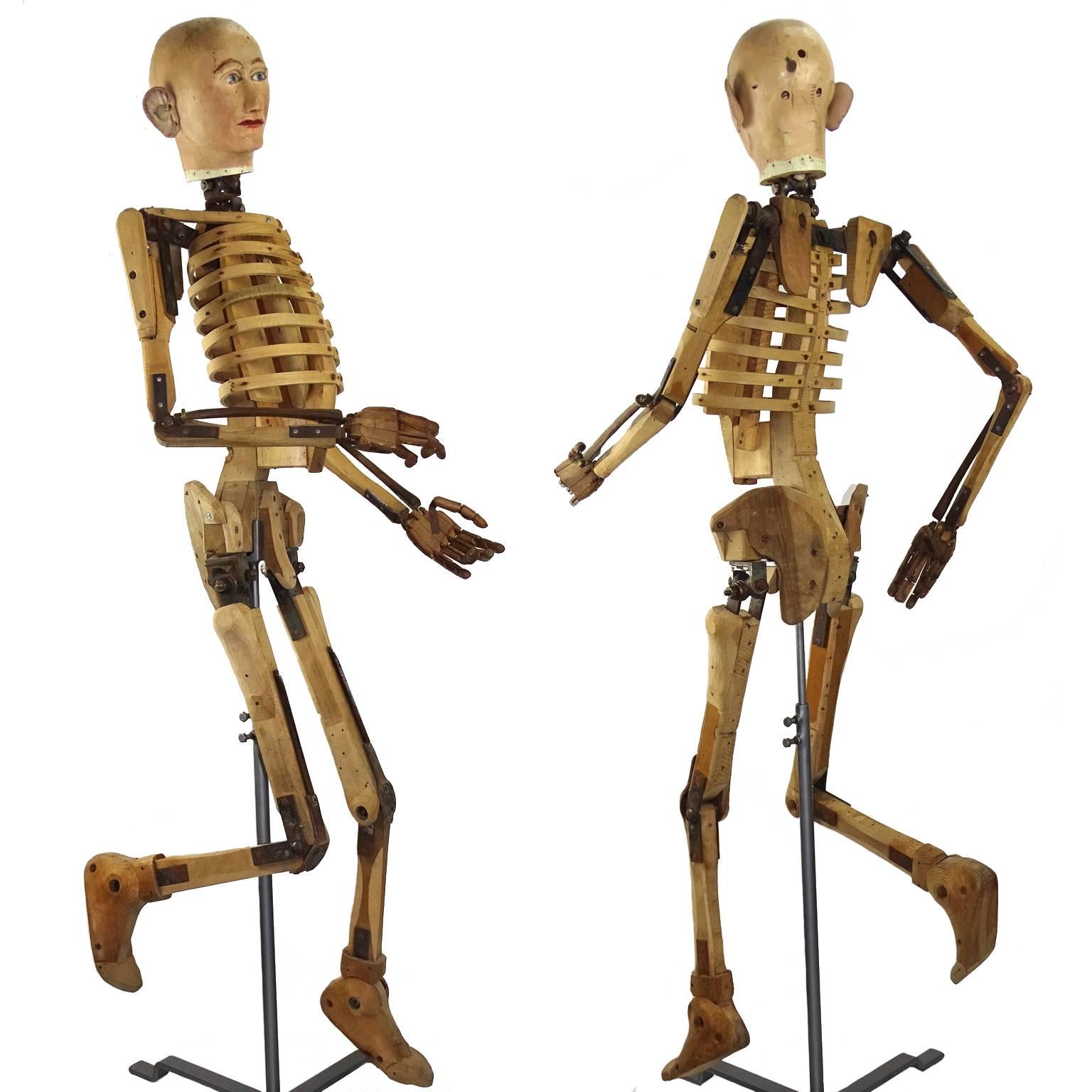 English 19th Century Very Rare Articulated Model Mannequin Artist Lay Figure Skeleton 