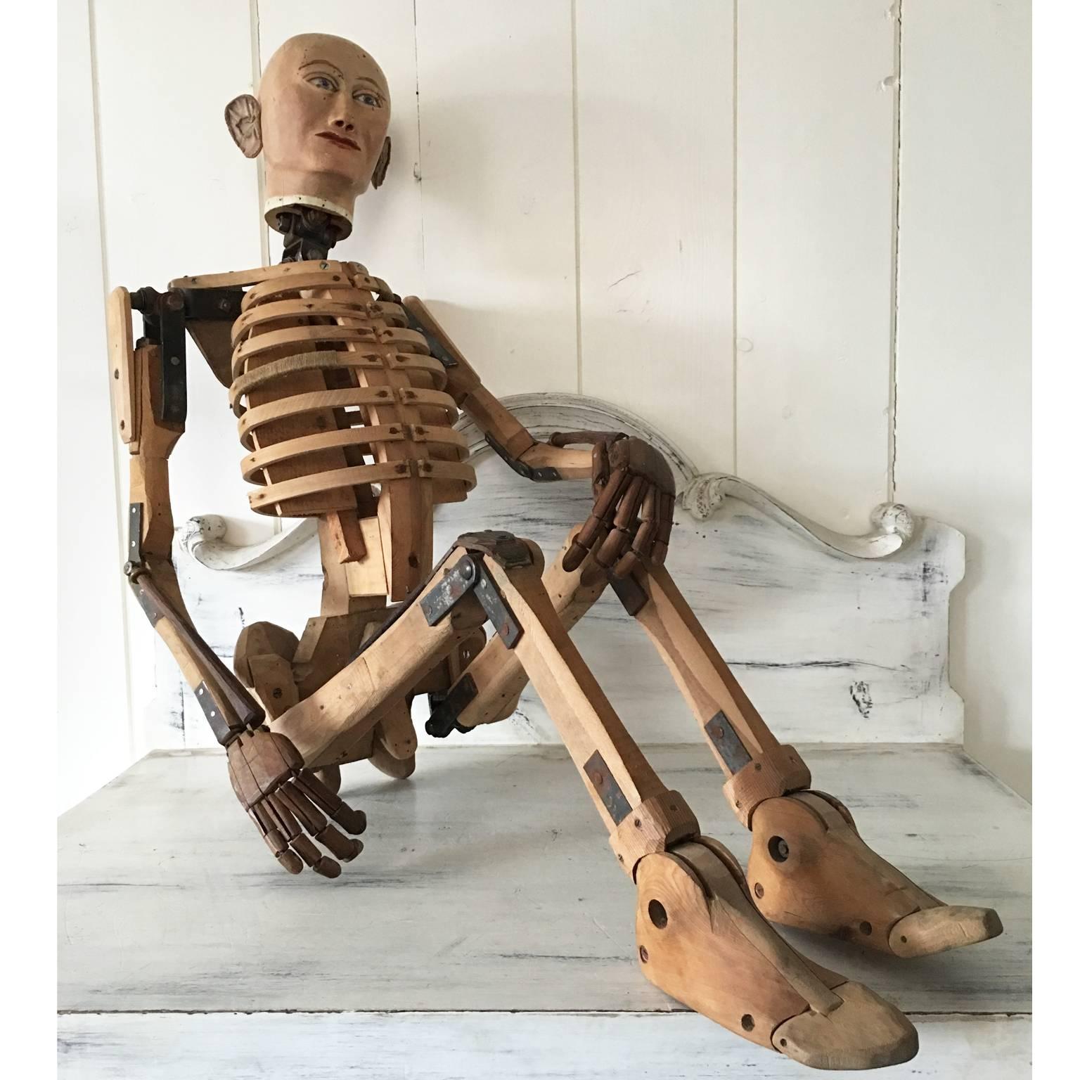 19th Century Very Rare Articulated Model Mannequin Artist Lay Figure Skeleton  1