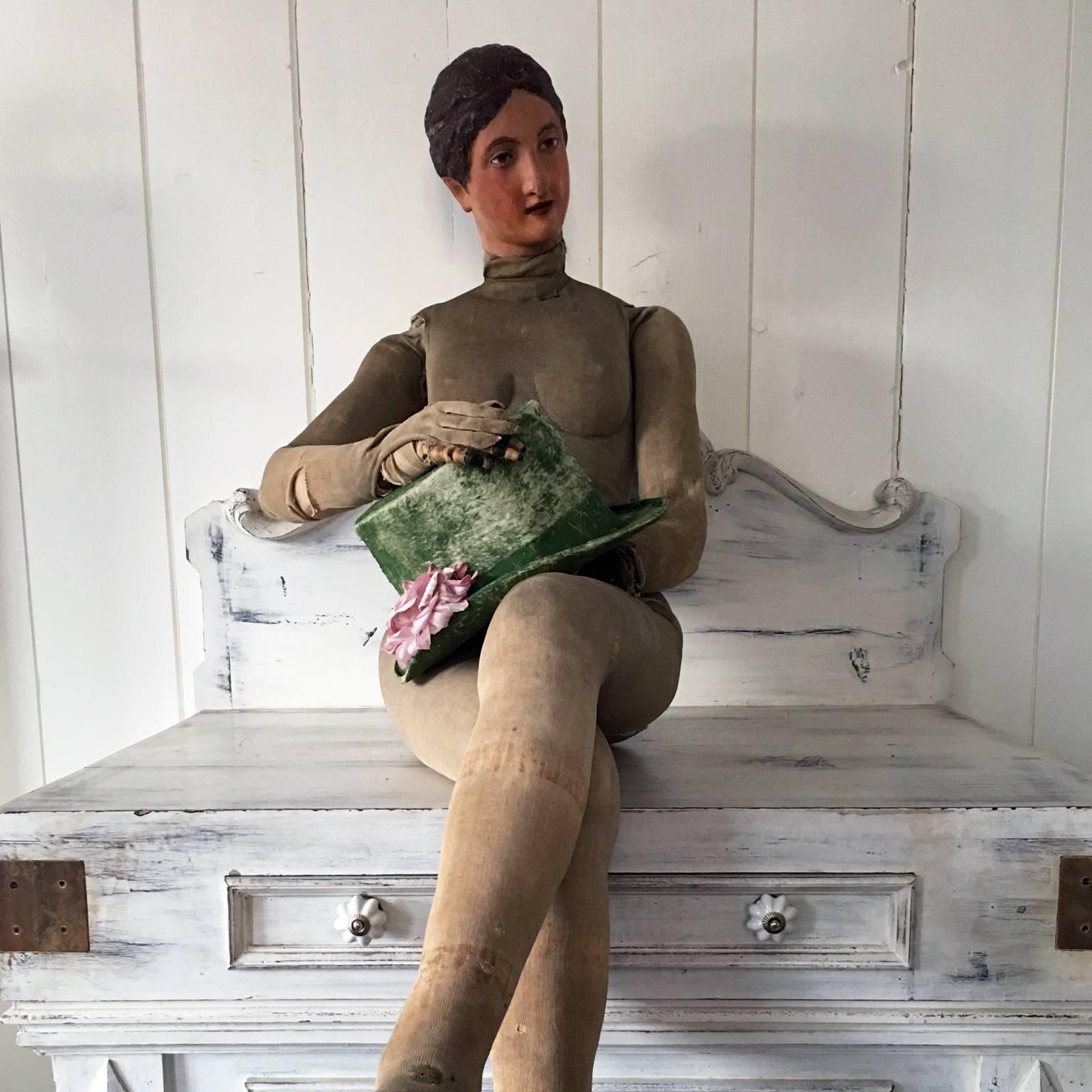 Fabric 1860s French Articulated Mannequin Artist Lay Figure Model Doll