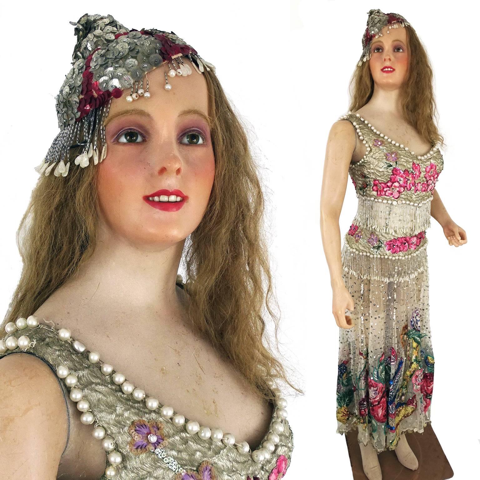 English 1906 Rare Gems Custom Made Full-Size Wax Mannequin Implanted Hair Glass Eyes For Sale