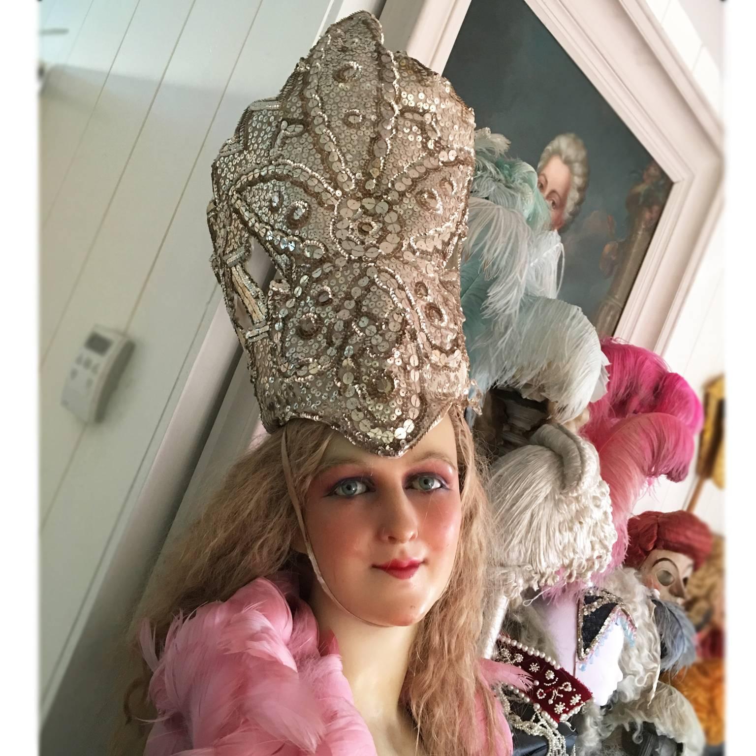 Vintage Stage Theatre Opera Headdress Hat Mannequin Bust For Sale 2