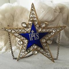 19th. Century French Gilded Metal Glass Stone Candle Shade Ex Voto Ornament