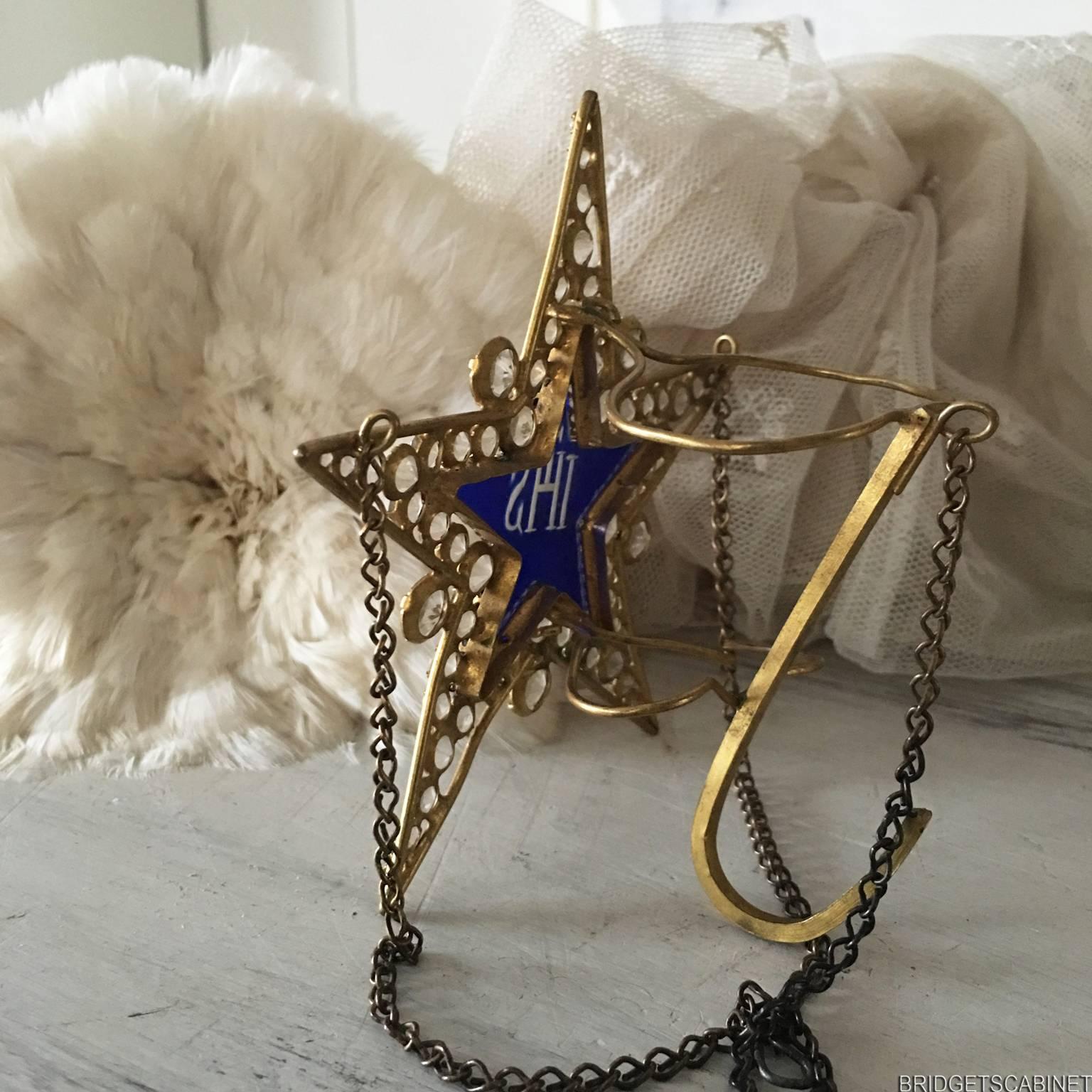 19th. Century French Gilded Metal Glass Stone Candle Shade Ex Voto Ornament For Sale 2