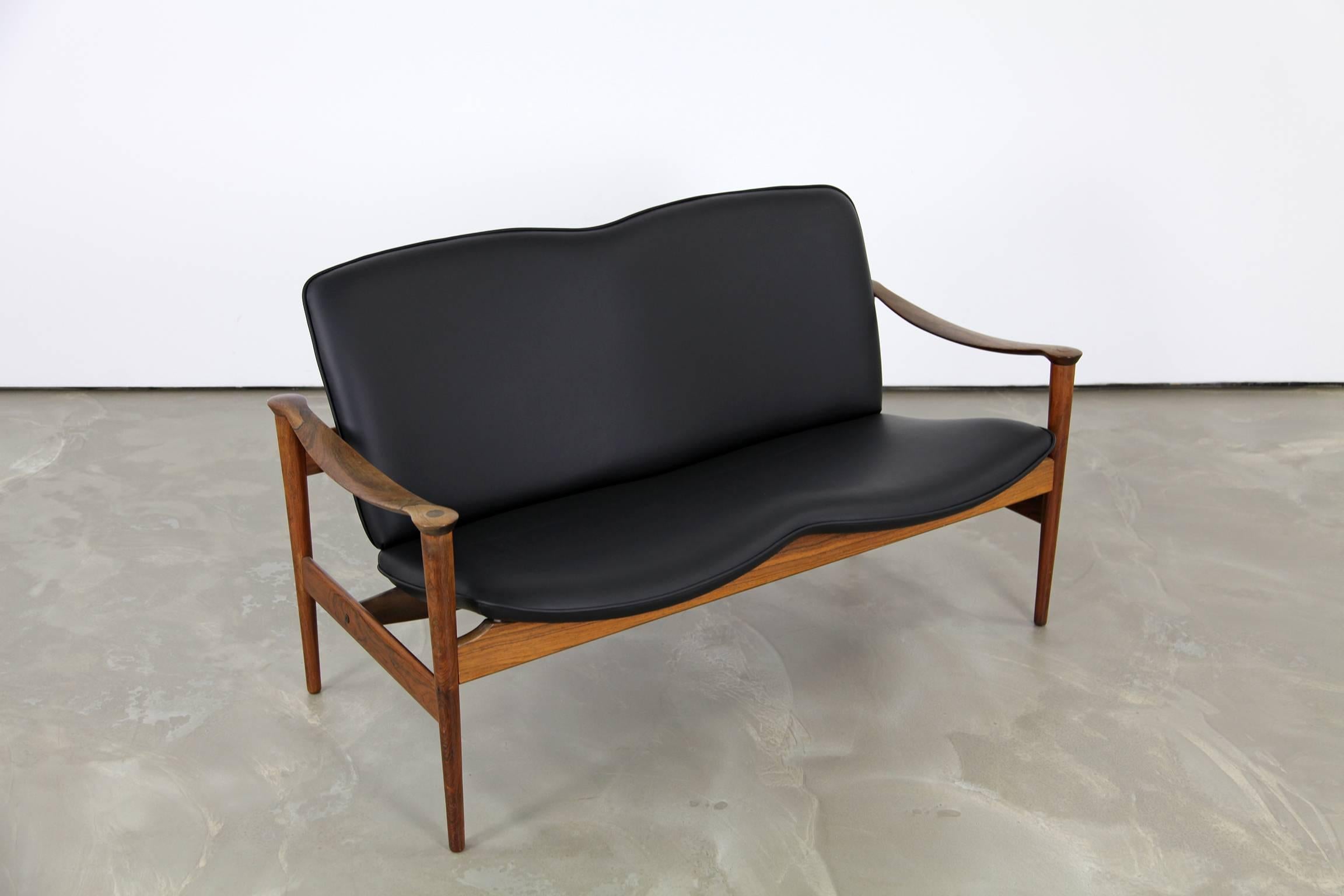Scandinavian Modern Rosewood Two-Seat Sofa by Frederik Kayser