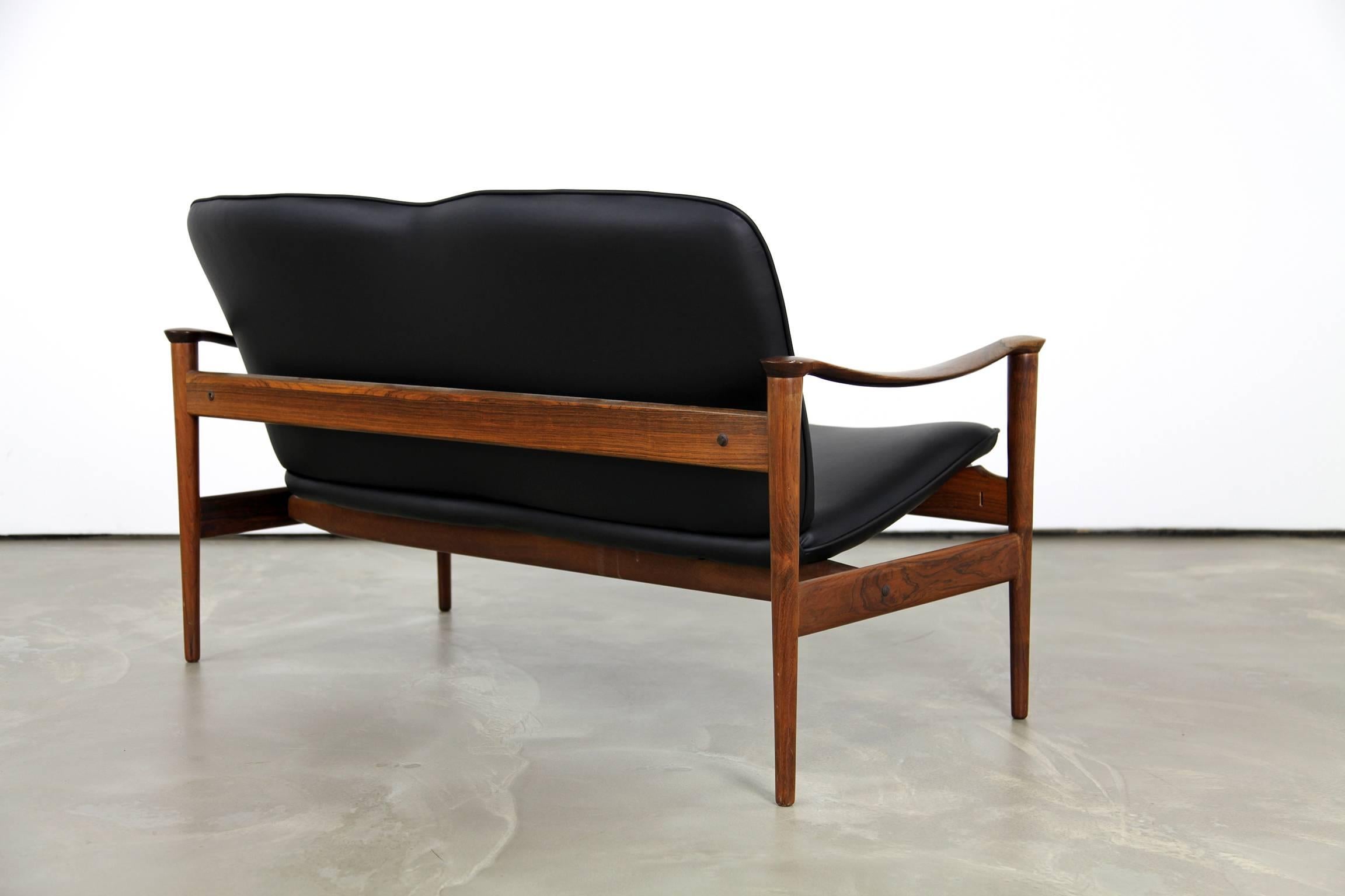Leather Rosewood Two-Seat Sofa by Frederik Kayser