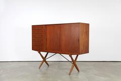 Teak and Oak High Board with Cross Legs by Hans J. Wegner