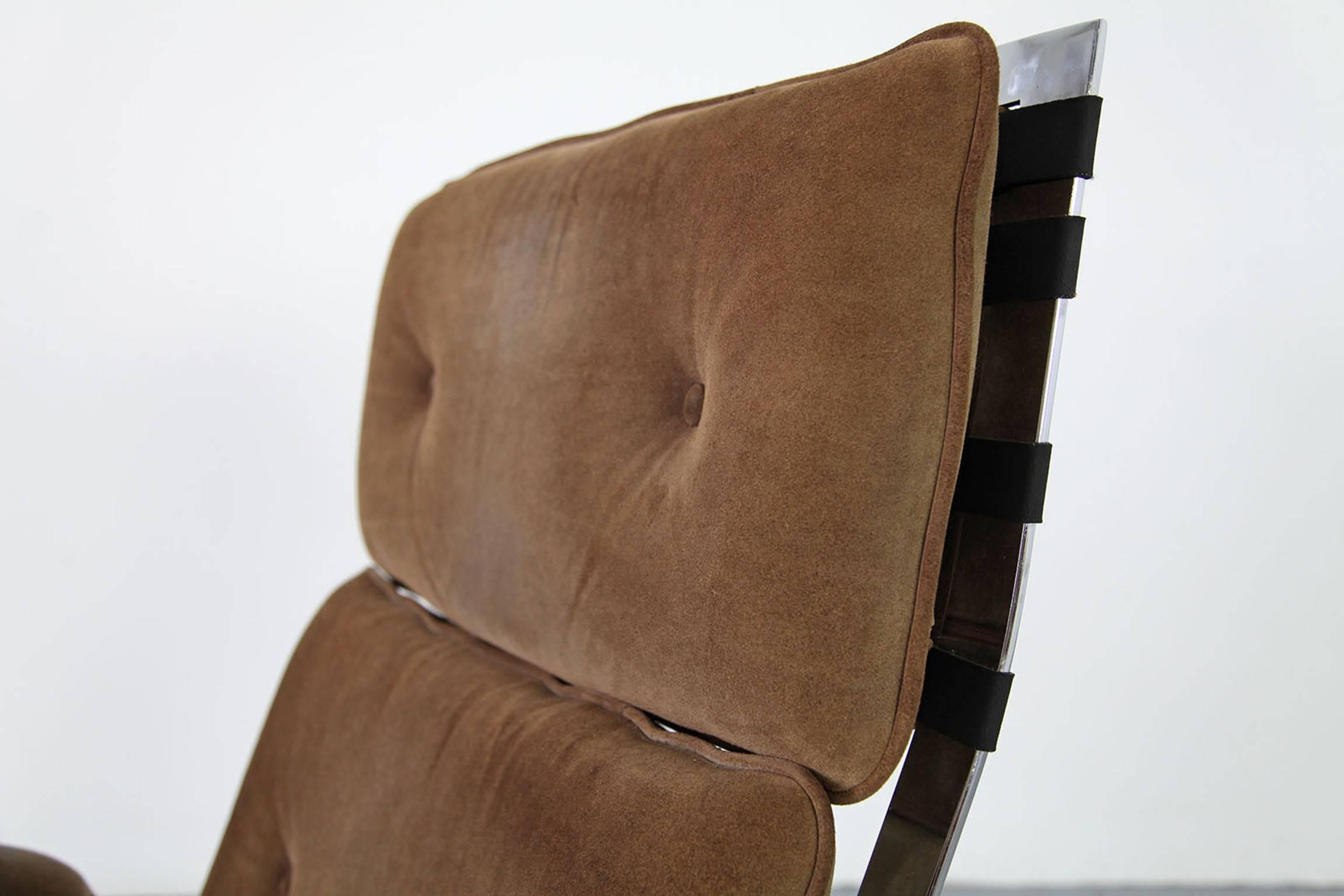Mid-Century Modern Suede Lounge Chair 