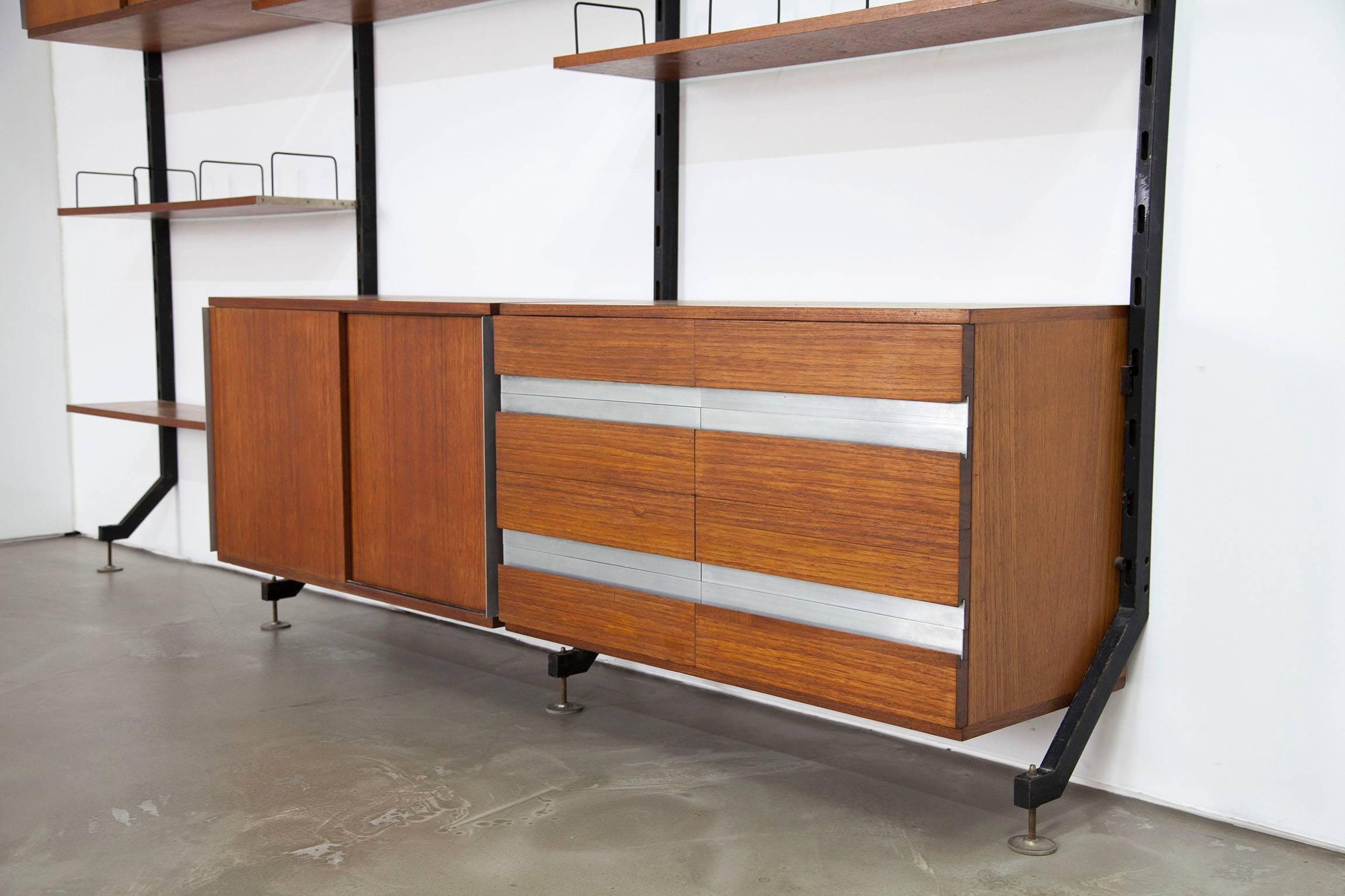 Steel Teak Wall-Unit by Ico Parisi for Mim Roma Model Urio For Sale