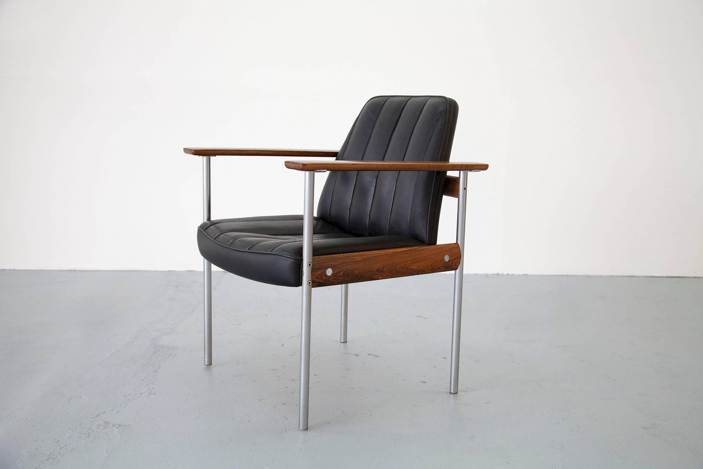 Danish Five Rosewood & Leather Armchairs & Coffee Table by Sven Ivar Dysthe for Dokka