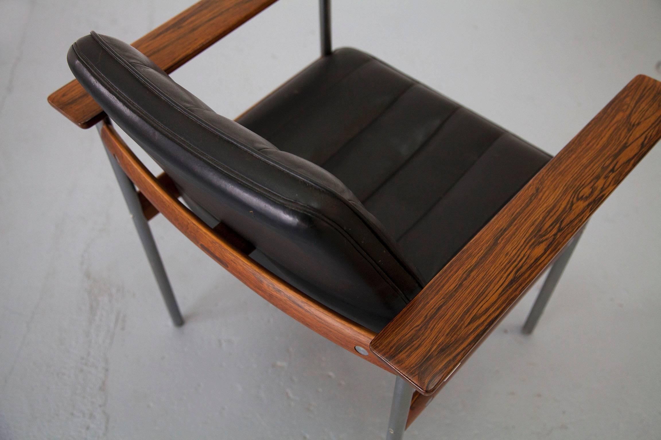 Five Rosewood & Leather Armchairs & Coffee Table by Sven Ivar Dysthe for Dokka 1