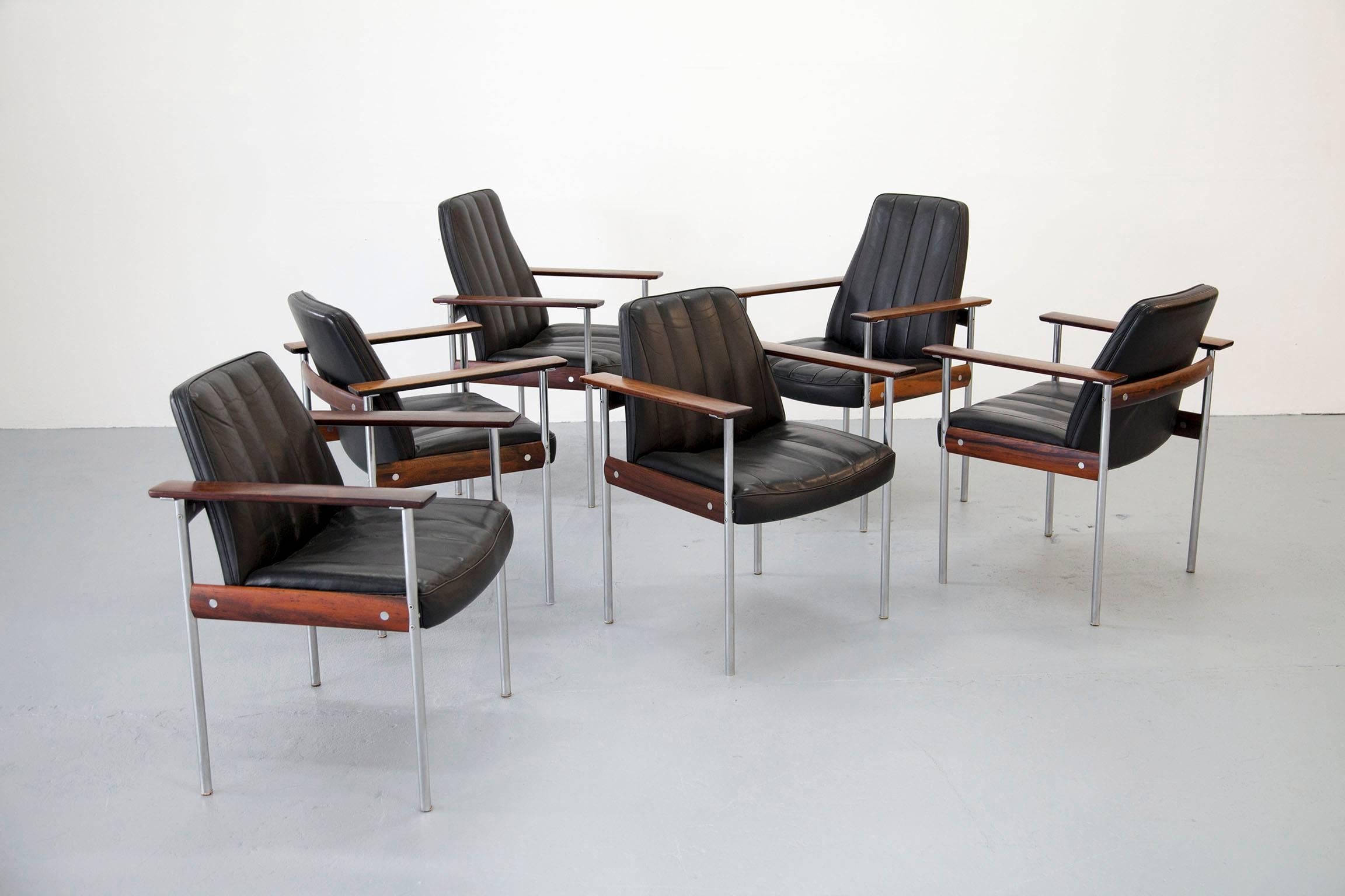 Dining or Conference Group by Sven Ivar Dysthe for Dokka, Six Chairs and Table In Excellent Condition For Sale In Munster, NRW