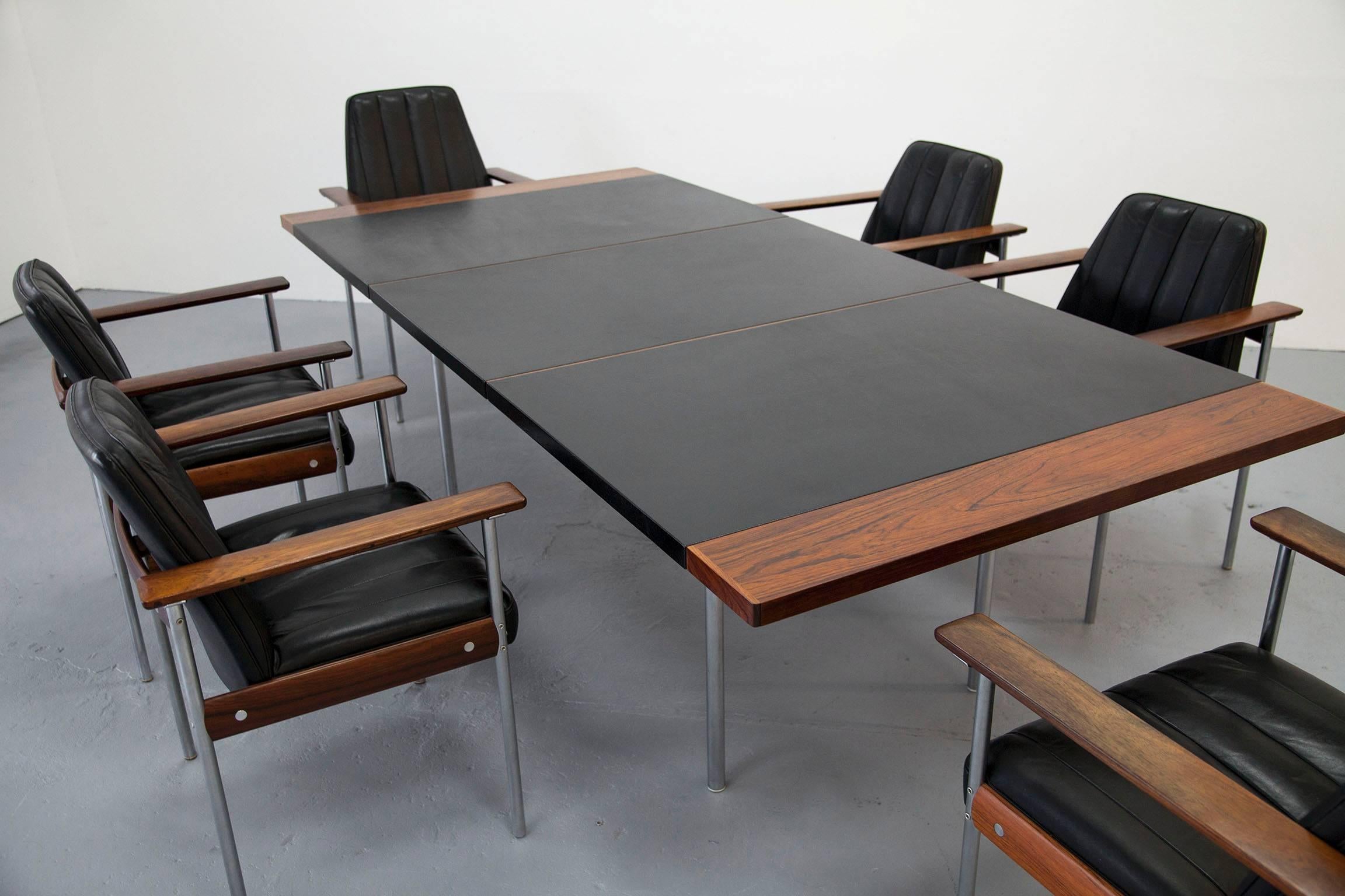 Norwegian Dining or Conference Group by Sven Ivar Dysthe for Dokka, Six Chairs and Table For Sale