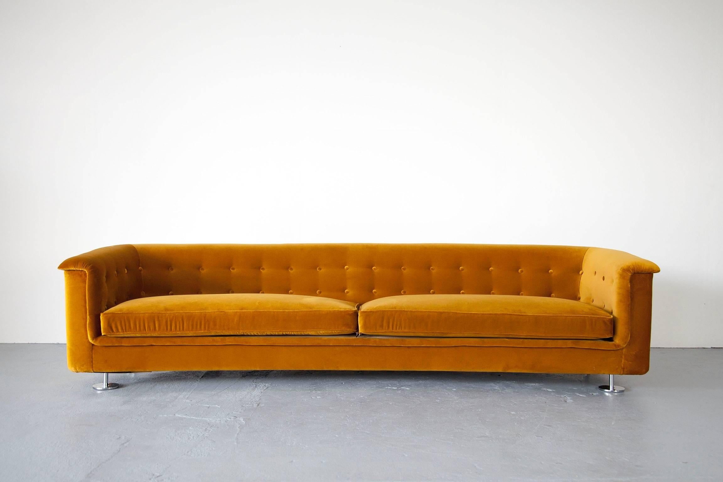 Mid-Century Modern Seating Group by Hans Kaufeld, Sofa and Lounge Chair in Velvet