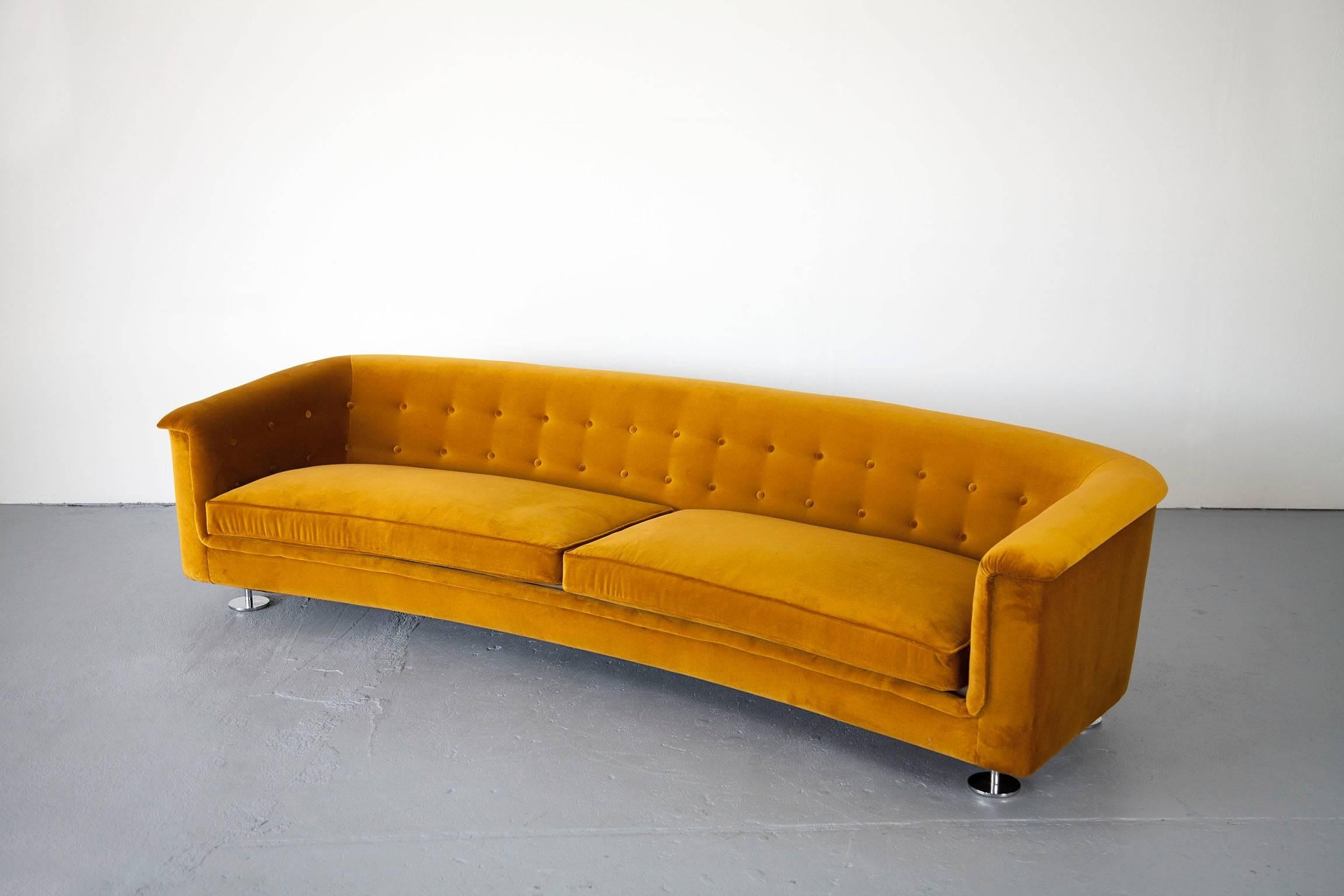 20th Century Seating Group by Hans Kaufeld, Sofa and Lounge Chair in Velvet