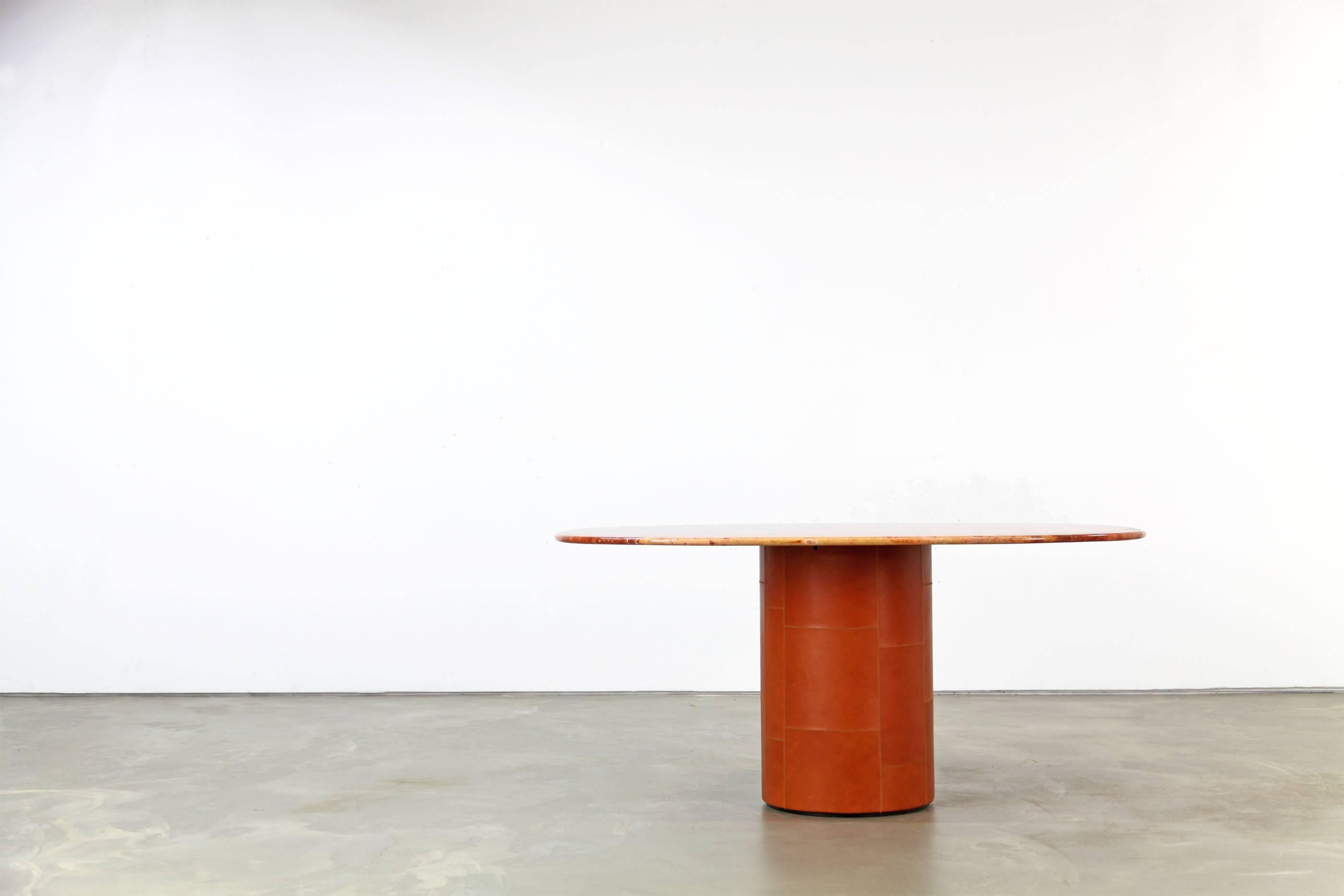 Mid-Century Modern Table by B & B Italia, Made with Red Travertine and Leather