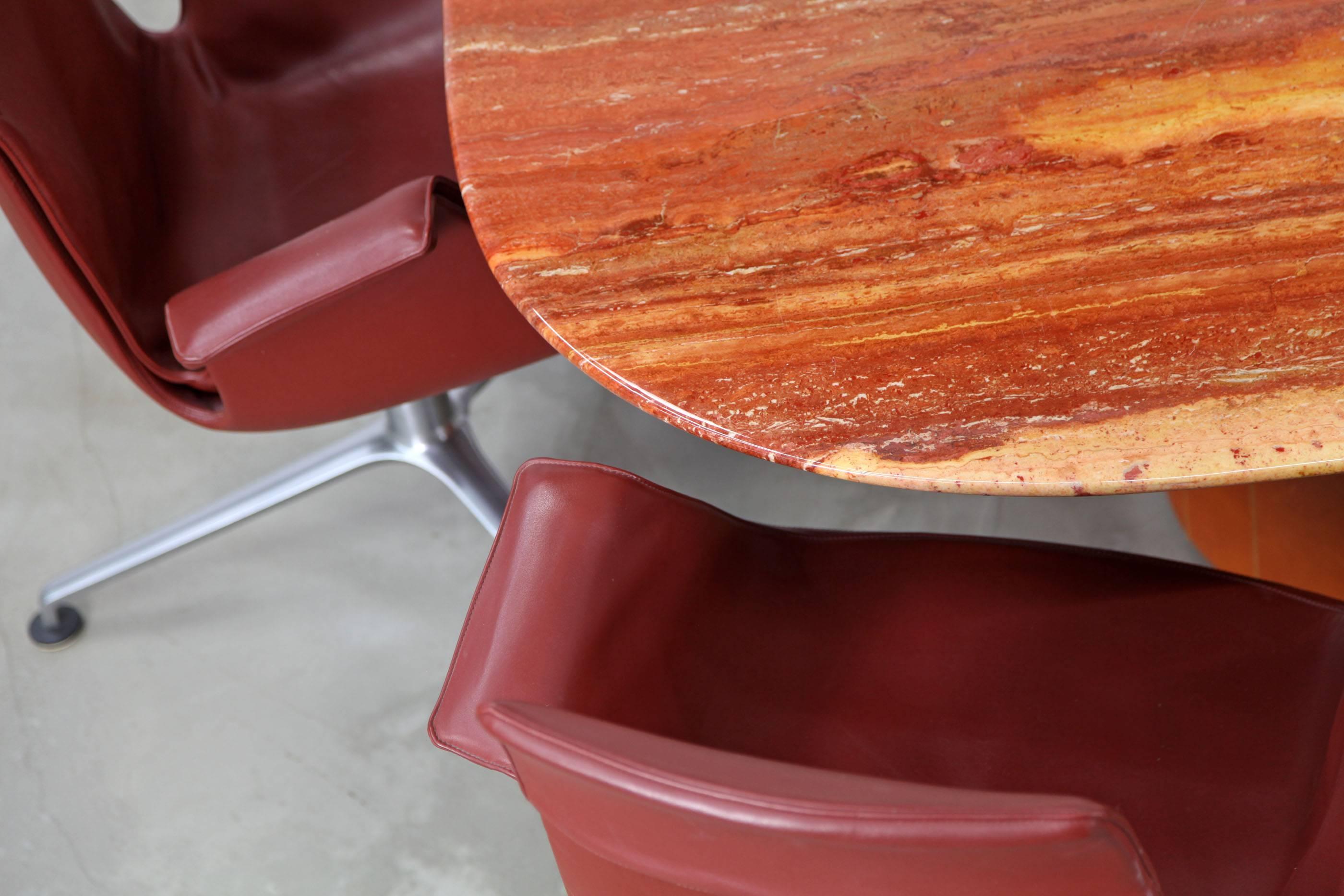 Table by B & B Italia, Made with Red Travertine and Leather 2