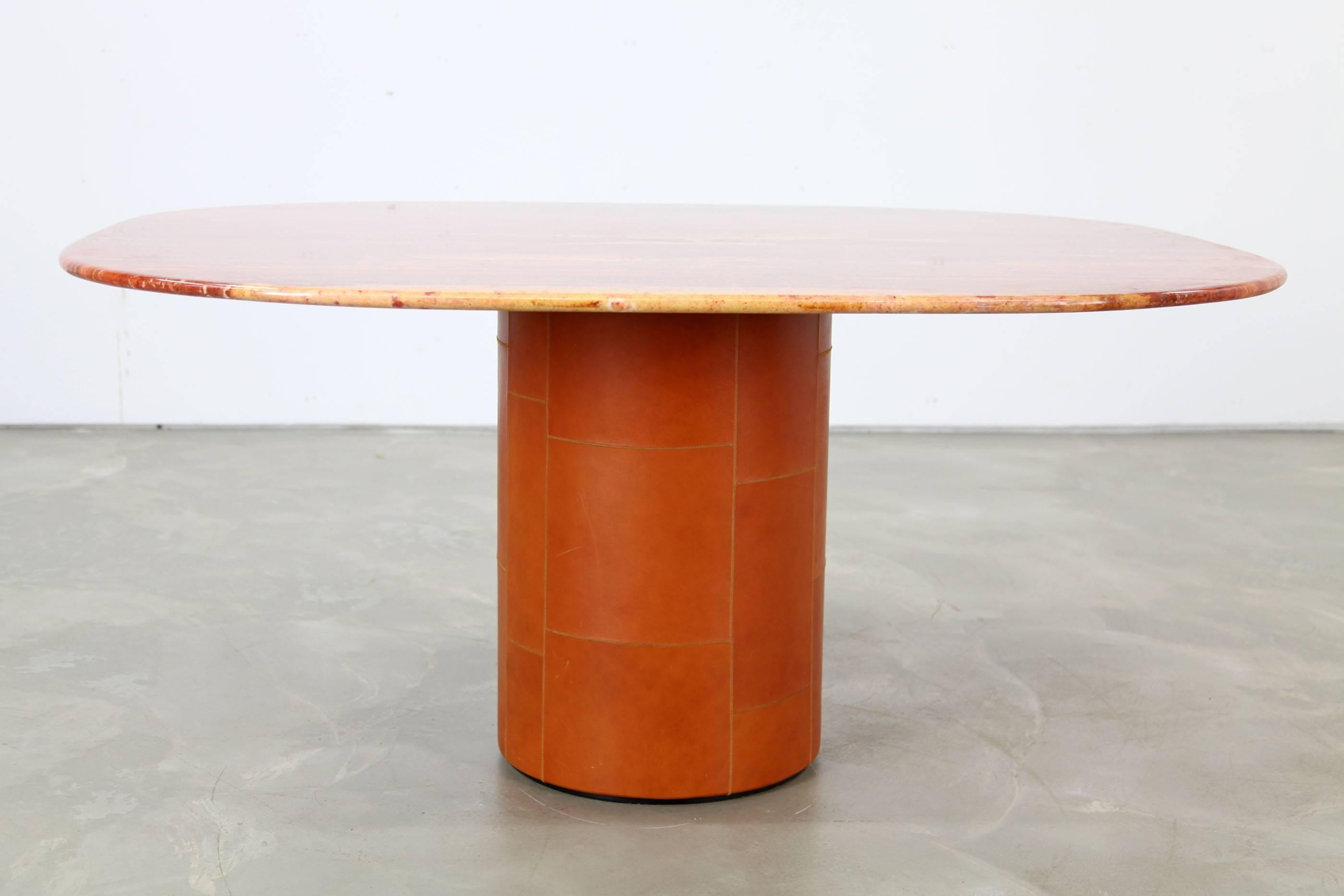 Table by B & B Italia, Made with Red Travertine and Leather 3