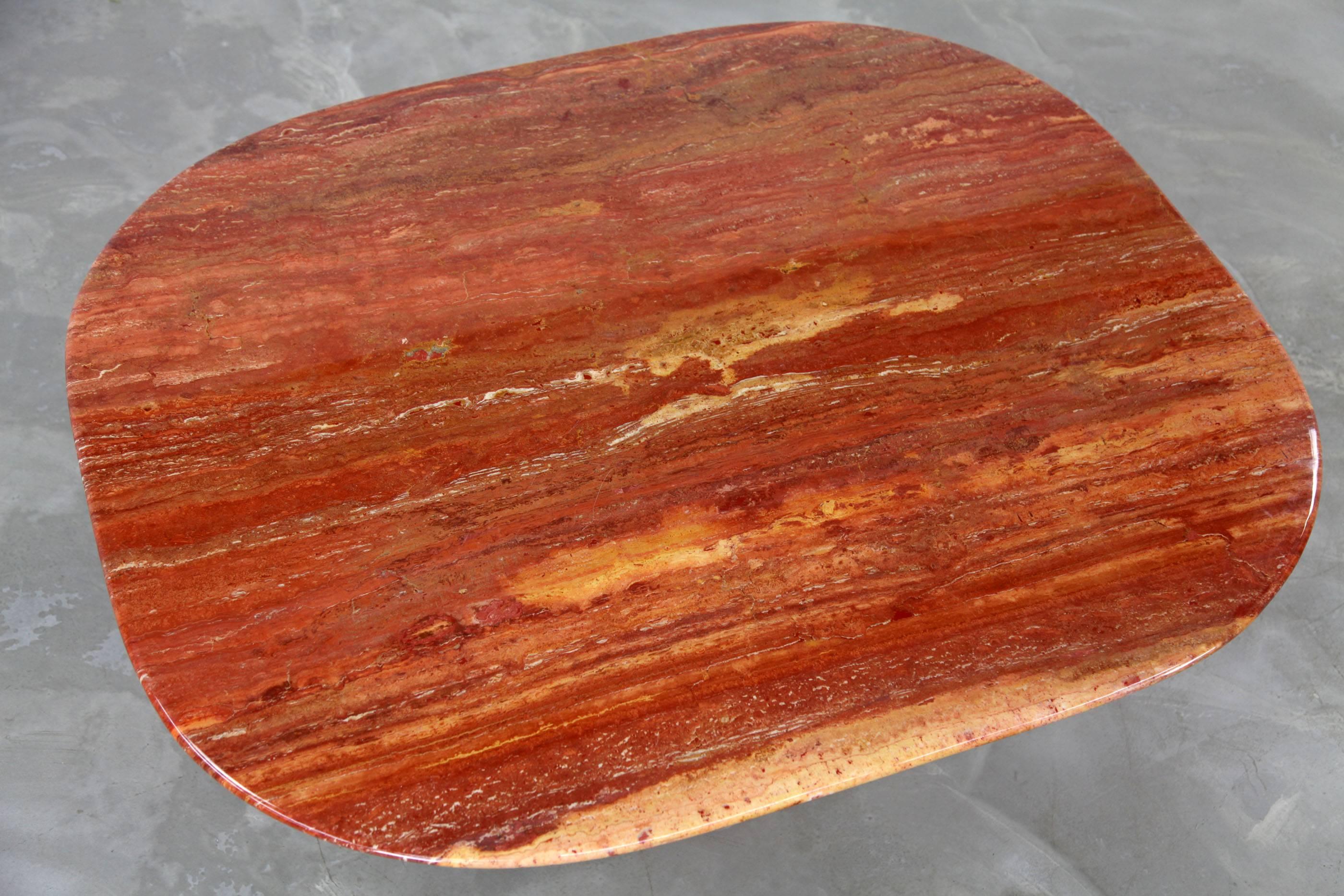 Table by B & B Italia, Made with Red Travertine and Leather 4